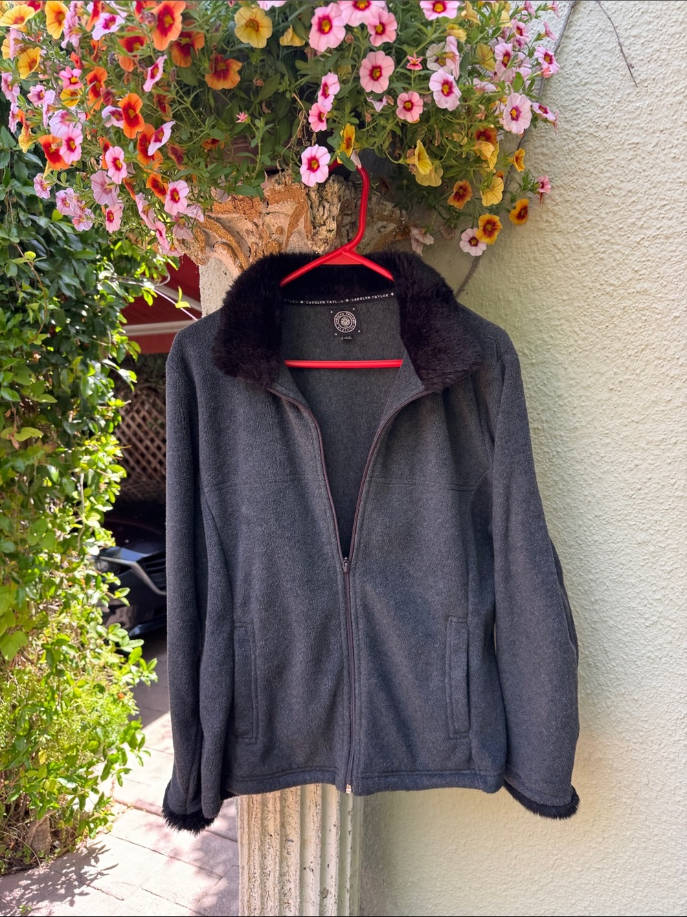 Carolyn Taylor Black Teddy Fleece Jacket with Faux Fur Trim